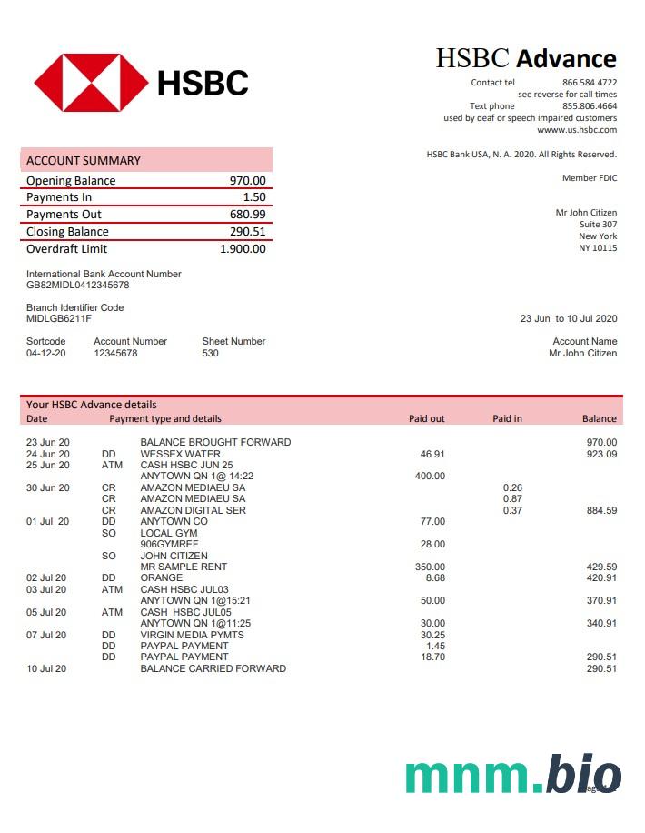 USA HSBC szablon w formacie excel pdf
